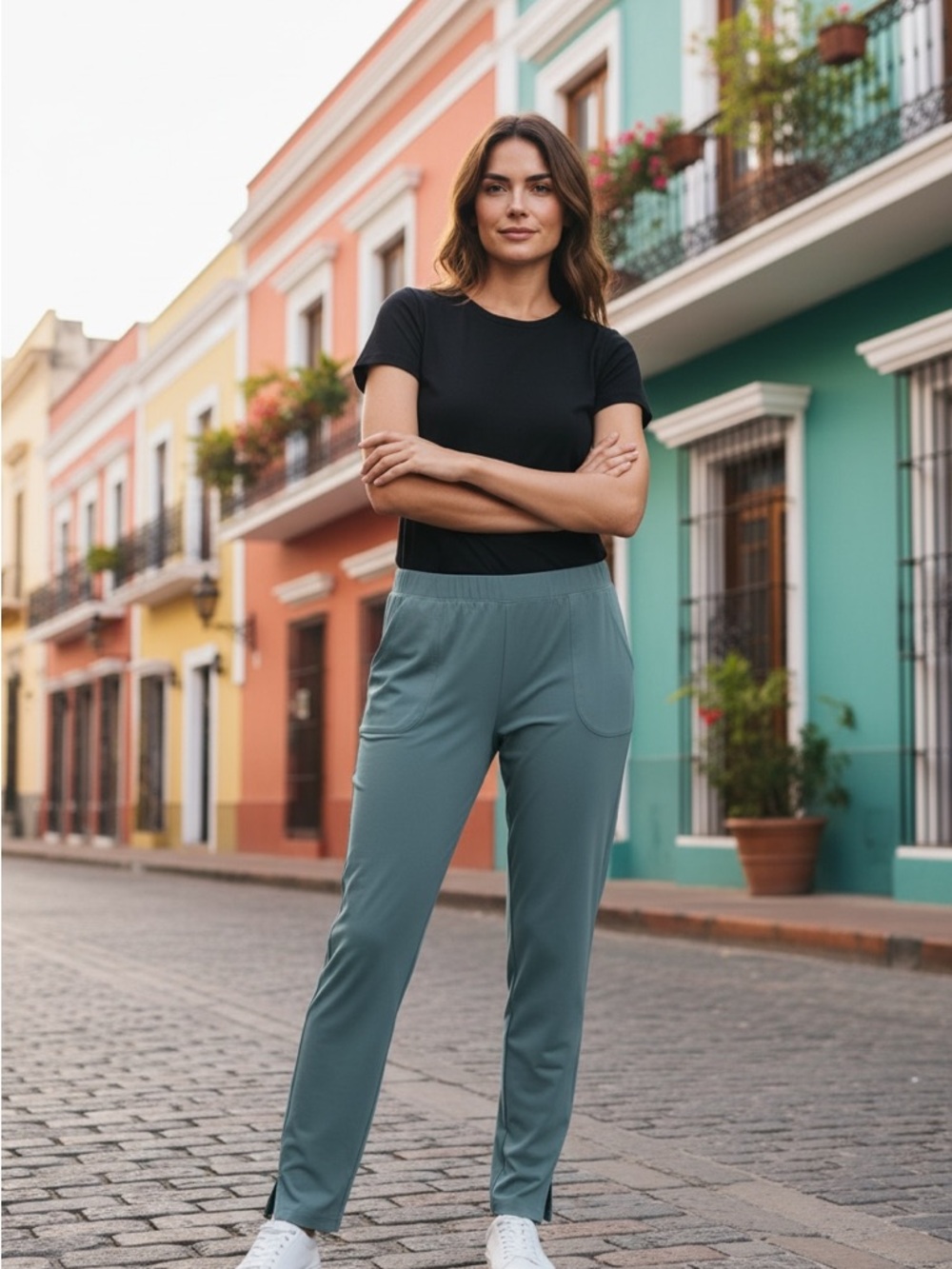 32 degrees Cool Stretch Pull-On Pants in Dusty Teal. NWT